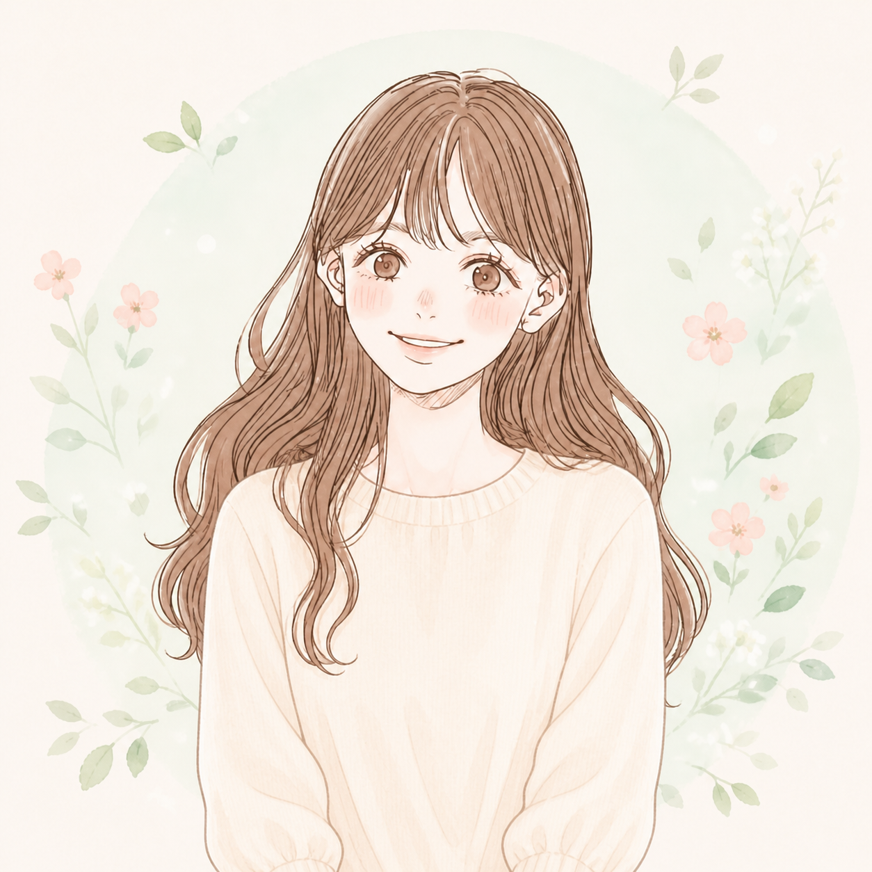 淡い緑の保育士エプロンを着た、うみ（UMi）さんのイラスト